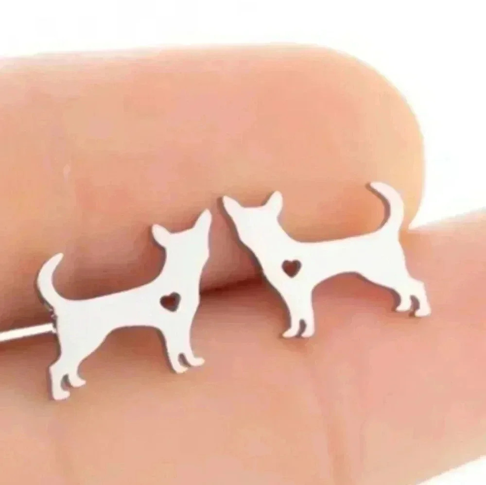 Puppy Dog Heart Print Stainless Steel Earring